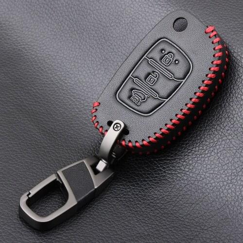 Leather Key Case Car Cover For Hyundai Tucson Sonata Ix35 Ix25 I20 Creta Santa Fe GLS SPORT Elantra Reina Key Cover Case Fob