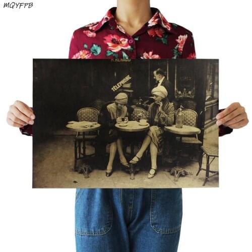 Open air cafe in Paris Kraft paper Reminiscent Poster Home Decoration Painting Wall Sticker 50.5x35cm