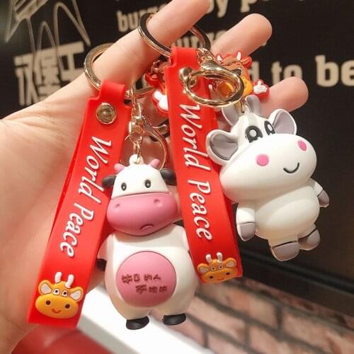 2021Creative new Year of the Ox silicone key chain cute calf doll bag pendant key chain small gift