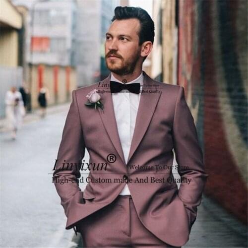 Fashion Mens Suits Slim Fit Wedding Groom Tuxedo Casual Groomsmen Prom Blazer 2 Pieces Sets Terno Masculino Jacket Pants