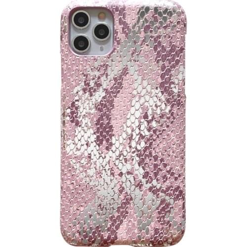 Fashion Snake Skin Texture PU Leather Back Cover for iPhone 7 8 Plus X XR XS 11 12 Pro Max SE 2020 Silver Foil Pink Phone Cases