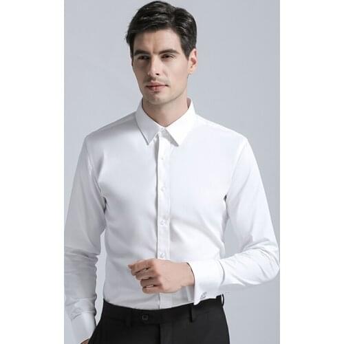 2021 High Quality Mens Cotton Dress Shirt Brands New Regular Fit Cufflink Shirts Solid Color Long Sleeve Business Suits Shirts