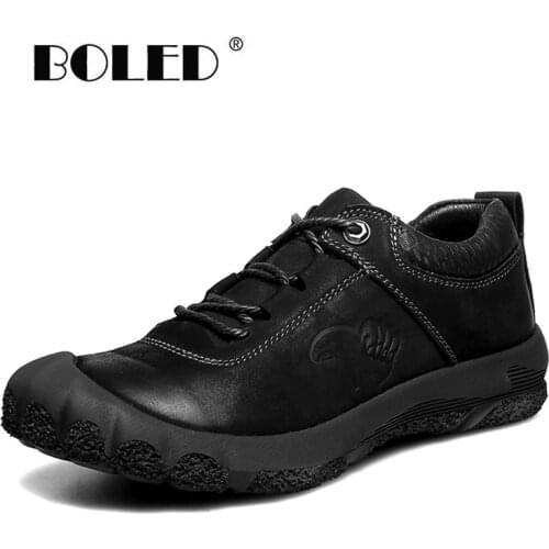 High Quality Genuine Leather Men Shoes Comfortable Casual Shoes Flats Waterproof Soft Lace Up Warking Shoes Men