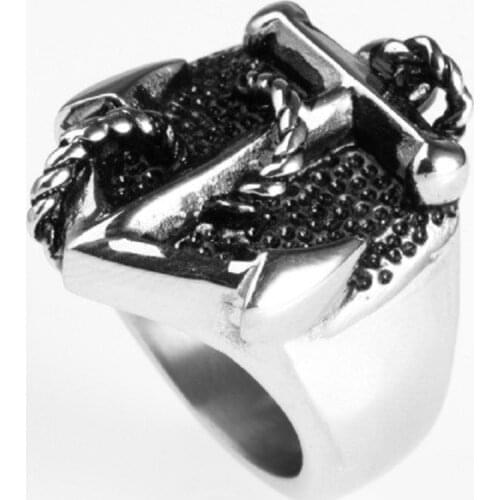 Mens Navy Anchor Nautical Sailor 316L Stainless Steel Biker Ring Mens Jewelry US Size 7-12