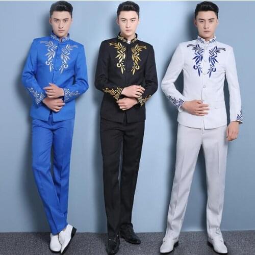Retro chinese tunic suit men suits designs homme terno stage costumes singers men blazer dance clothes jacket star style dress