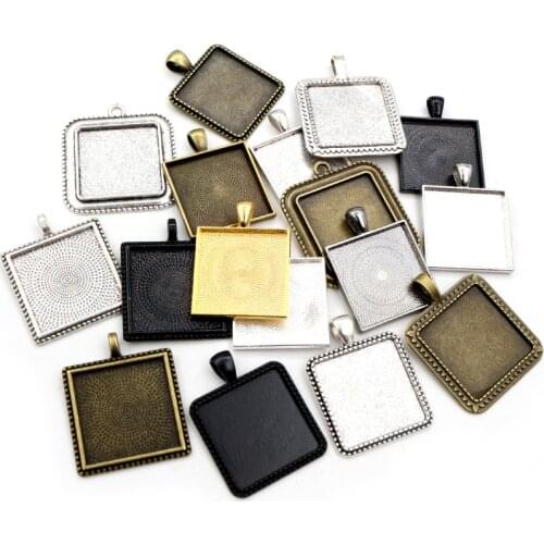 New Fashion 5pcs 25mm Inner Size 7 Colors Plated Square Cabochon Base Setting Charms Pendant,Fit 25mm Square Glass Cabochons