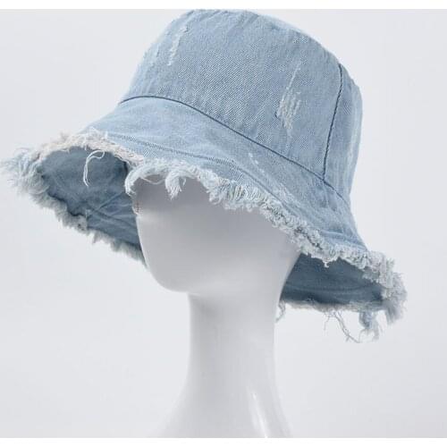 Cowboy Bucket Hat Spring And Summer Womens Pure Color Hole Cowboy Burr Fishermans Hat Outdoor Simple Cotton Womens Hat