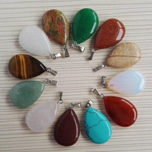Wholesale rtendy water drop mixed natural stone pendant for jewelry making Point charm accessorie 100Pcs/lot Free shipping