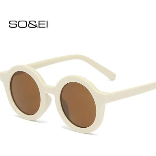 SO&EI Ins Popular Fashion Small Round Women Sunglasses Retro Matte Color Eyewear Shades UV400 Men Tea Gray Sun Glasses