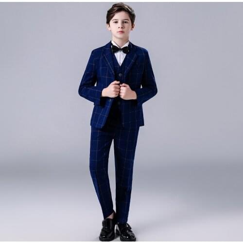 Boys Luxurious Jacket Vest Pants 3Pcs Tuxedo Dress Suit Prince Host Stage Show Children Piano Performance Party Costume 3-14Y