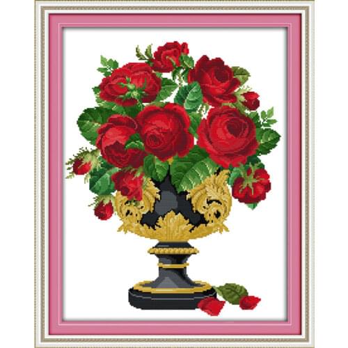 Rose vase (5) cross stitch kit aida 14ct 11ct count print canvas hand sew cross-stitching embroidery DIY handmade needlework