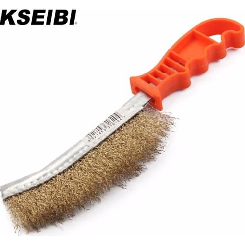 KSEIBI 331620 Brass Coated Hand Wire Brush Plastic Heavy Duty Diy Tool Paint Rust Remover Steel Bristel Wire Scratch Brush