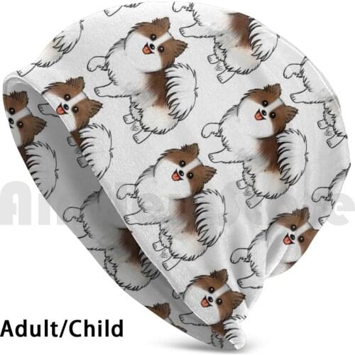 Pomeranian-White And Brown Beanies Knit Hat Hip Hop Dog Dogs Pomeranian Toy Pom Pommeranian Pomeranien