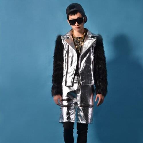 Nightclub Male Singer Silver Stitching Wool Long-Sleeve Jacket Bar Jazz Dance Costume Hip-Hop Street Dance Catwalk Tide DWY3498