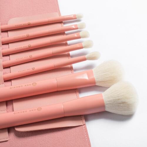Shinedo 7 pcs pink color natural got hair Powder Eye Shadow Blending Eyeliner Eyelash Eyebrow Brushes makeup brush set