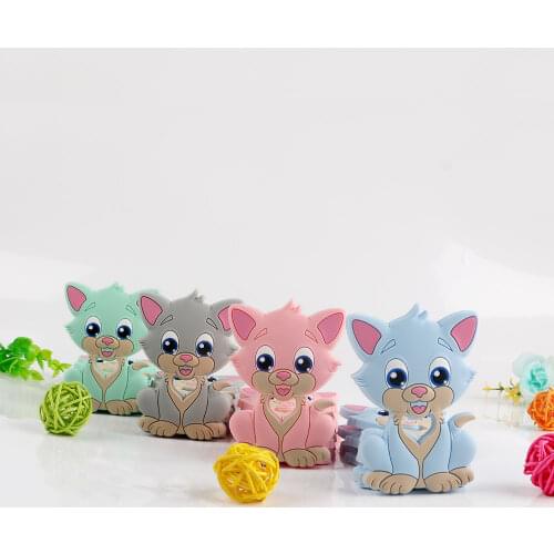 Kovict 1pcs Baby Silicone Teether Cartoon Cat Food Grade Silicone Rodent Teething Toy For Teeth Tiny Rod Baby Teether Gift