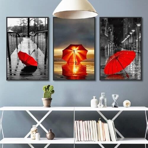 Nordic Red Umbrella Landscape Home Decoration Wall A4 Picture Canvas Art Big Tree HD Print Poster Painting for Bedroom Unframed