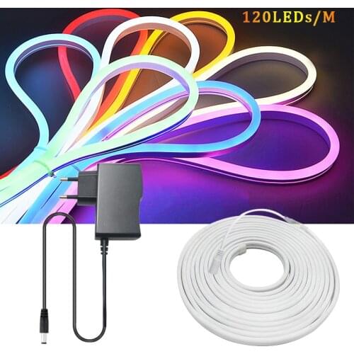 LED Strip Flexible Neon Light 12V Waterproof Warm White Red Blue Luces Led Ribbon Rope Flex Tube Tape for Room with Adapter