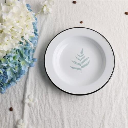 24cm Finland Leaves Series Home Breakfast Enamel Disc Thickened Breakfast Tableware Plate