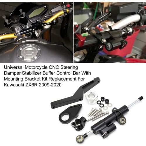Universal Motorcycle CNC Steering Damper Stabilizer Buffer Control Bar With Mounting Bracket Kit For Kawasaki ZX6R 2009-2020