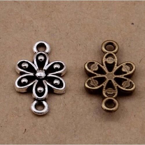 Vintage 20 PCS Cute Daintiness Flower Connector Pendant Antique Bronze Zinc Alloy Fit Bracelet Necklace Metal Jewelry Findings