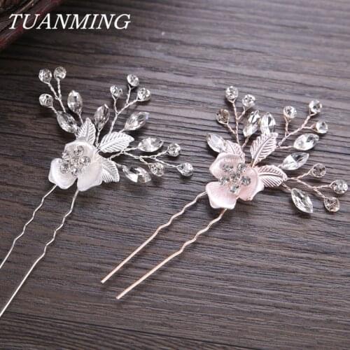 Bride Hairpins Crystal Rhinestone Flower Hair Pins Wedding Hair Decoration Kanzashi Women Hair Accessories Rhinestone Hairpins