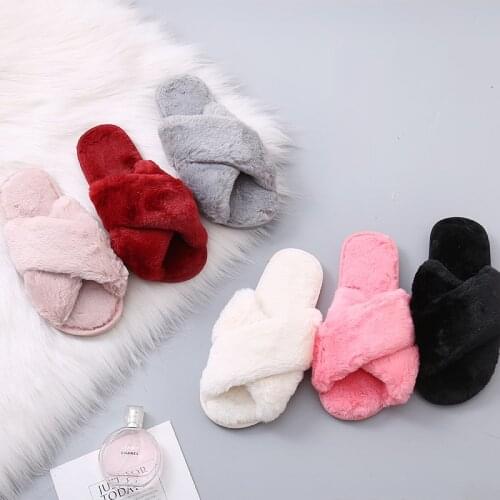 Women Home Slippers Winter Warm Shoes Woman Slip on Flats Slides Female Faux Fur Slippers 36-41 wholesale Slippers