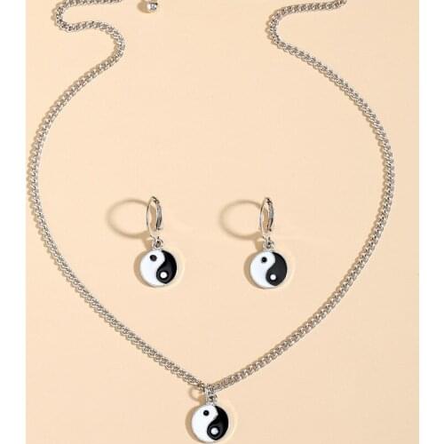 Fashion Heart Colorful Gossip Necklaces and Earrings Set for Women Boho Vintage Drop Oil Silver Color Chain Female Party Jewelry