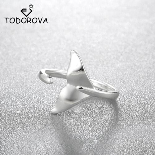 Todorova Female Mermaid Tail Finger Ring Adjustable Dolphin Whale Tail Midi Knuckle Rings for Women Wedding Engagement Jewelry