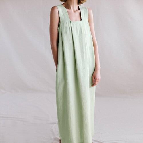 JESSIC Ramie Sleeveless Long Dress Spring New Style French Retro Design Loose Cotton And Linen Square Neck Strap Long Skirt
