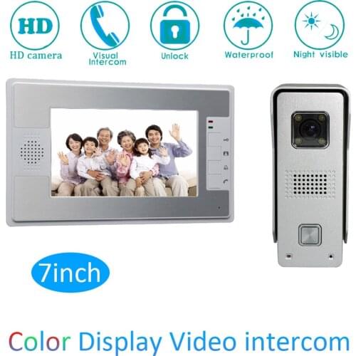 1 set) Home use 1 to 1 Video door phone smart home system Video intercom waterproof camera 7 inch color monitor free shipping