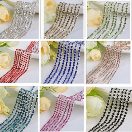 1Meter Sewing Crystal Rhinestone Chain SS6 SS8 SS12 Black/Silver Base Claw Gule On Rhinestone Trim DIY Garment Bags Decorations