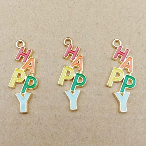 10pcs Letters "Happy" Enamel Charms Pendants Alphabet Charm Floating Fit Necklace Bracelet Earring Jewelry Accessory Craft YZ671