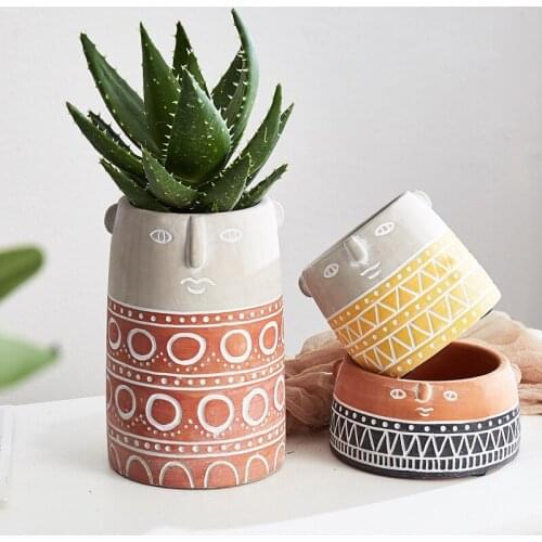 2020 Nordic Style Abstract Art Vase Concrete Face Flowerpot Home Decoration Coffee Shop Counter Plant Potted Vases Ornament