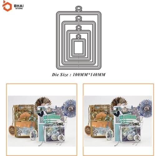 4Pcs Rectangle Label Frame Metal Cutting Dies Stencil DIY Cards Stencils Photo Album Embossing Paper Making Scrapbooking Knife M
