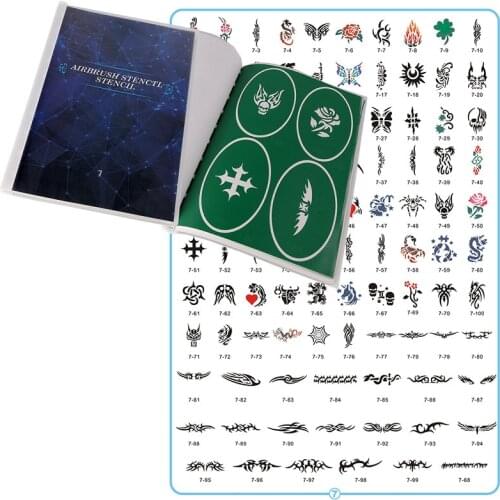 Airbrush Tattoo Stencil Book #7 Reusable Adhesive Hot Model Direct Sales Contains 100 Unique Stencil Designs for Kids Boys Girls