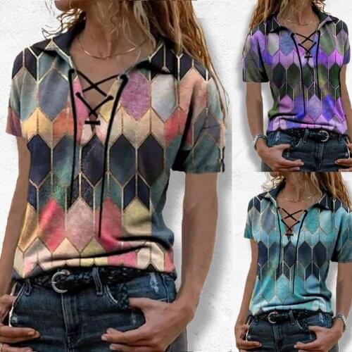 Blouse Attractive Contrast Color V Neck Blouse Casual T-shirt Contrast Color for Party