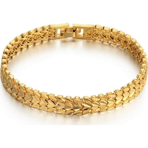 Trendy Heart Multi shape Punk Bracelet Curb Link Chain Gold Color Bracelets Bangle For Men Women Jewelry Gifts