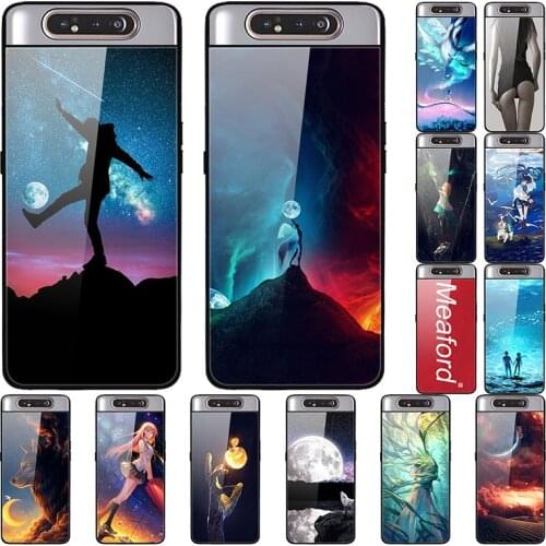 Case For Samsung Galaxy A80 Black Silicone Bumper With Tempered Glass Back Cover