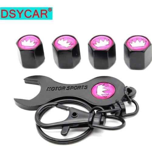 DSYCAR 1Set Zinc Alloy Anti-theft Car Wheel Tire Valve Stem Caps Air+ Wrench Keychain Auto Car Accessories Wheels Tires Parts