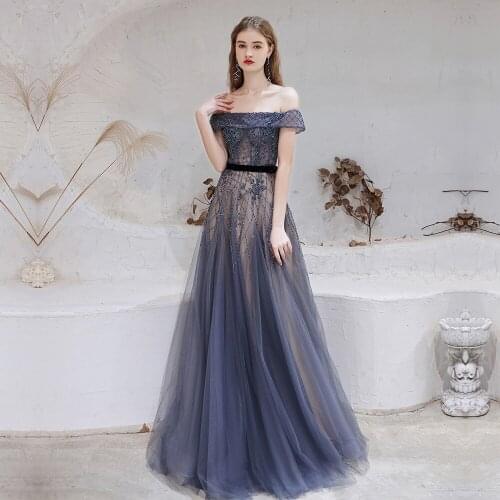 Dubai Dark Blue Evening Dresses 2021 New Arrivals Luxury Beaded Beading Formal Gown for Women Elegant Formal Dress
