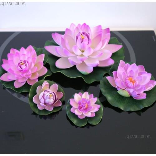 Lilac lArtificial fake Simulation Lotus Leaves flowers Heads Water pond Garden home Lily Floating Fish Tank Pond Wedding D24