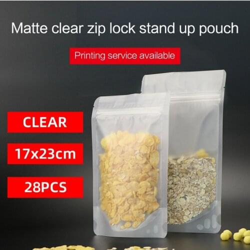 Matte clear stand up pouch with zipper plastic laminated zip lock bag resealable frosted snack food packagin bag 17x23cm 28pcs
