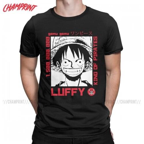 Men One Piece Monkey D Luffy T Shirt Anime Pure Cotton Tops Unique Short Sleeve Round Collar Tees Plus Size T-Shirts