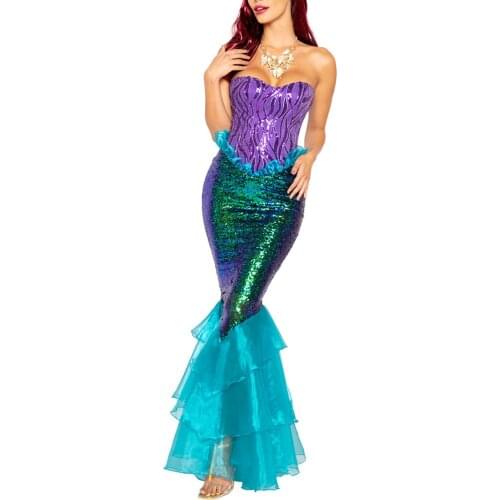 Hirigin New Womens Mermaid Party Costume Fashion Strapless Tube Tops Ruffle Sequin Long Tail Cosplay Fancy Dress Accessories