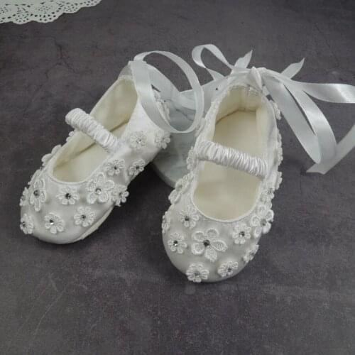 Newborn girl shoes floral baby satin sewing flower baptism baby shoe infant toddler princess blessing day BB22