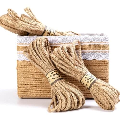 5-6mm 5m Burlap Hessian Jute Twine Cord Hemp Rope String Gift Packing Wedding Party Christmas Festival Decoration Handcraft DIY