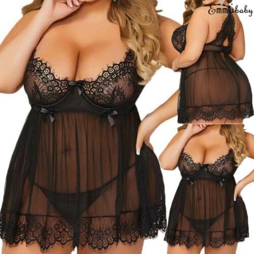 Sexy Lingerie Lace Black Mesh Sexy Underwear Women G-string Dress Underwear Babydoll Hot Erotic Plus Size M-3XL