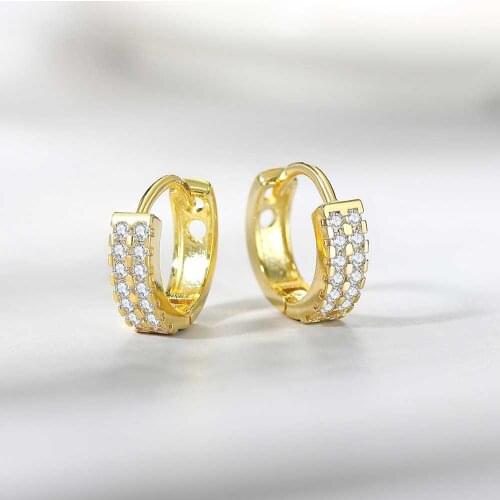ZHOUYANG Hoop Earrings For Women Double Row Set Zircon Iced Out Gold Color Hip Hop Fashion Men Jewelry Ear Accessories KBE421