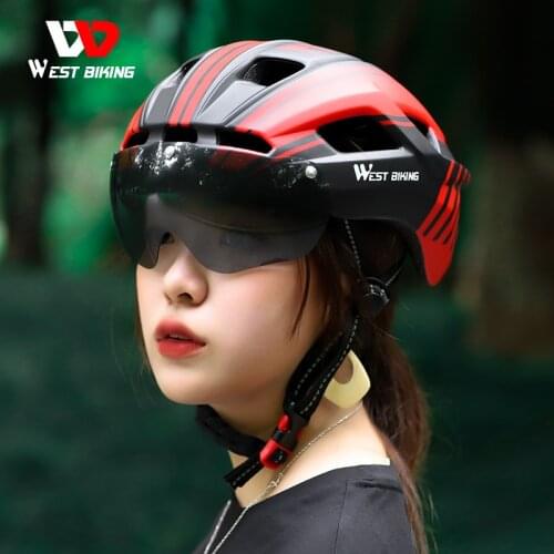 WEST BIKING Bicycle Helmet Goggles Lens Warning Taillight EPS Breathable Cycling Helmet Men Women Aero MTB Road Bike Helmet